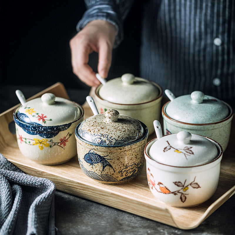 Kitchen Retro Porcelain Hand Painted Seasoning Jar