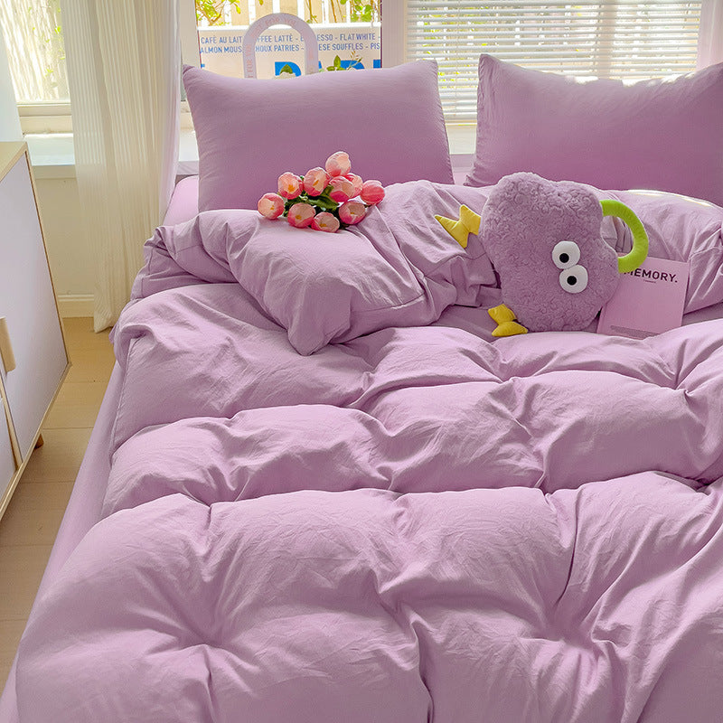 Class A Washed Cotton Four-piece Set Pure Color Duvet Cover Sheets