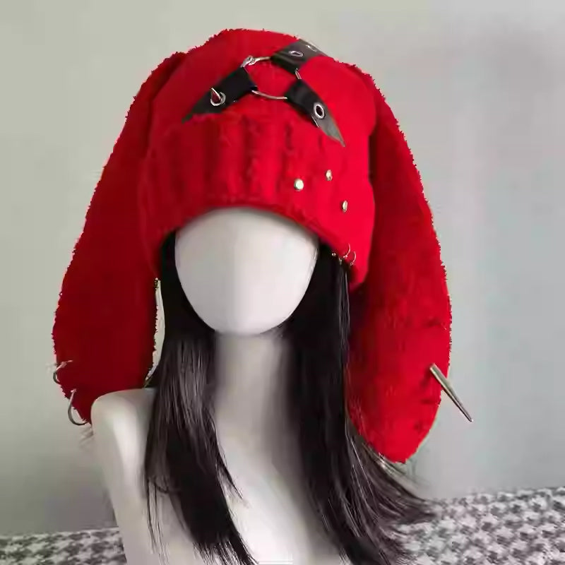 Yabi Culture Rabbit Ear Hat Autumn And Winter Design Violent Piercing Rivet