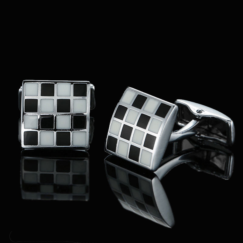 Men's Shirt French Cufflinks High Quality Enamel Vintage Pattern Laser Metal Cube Cufflinks