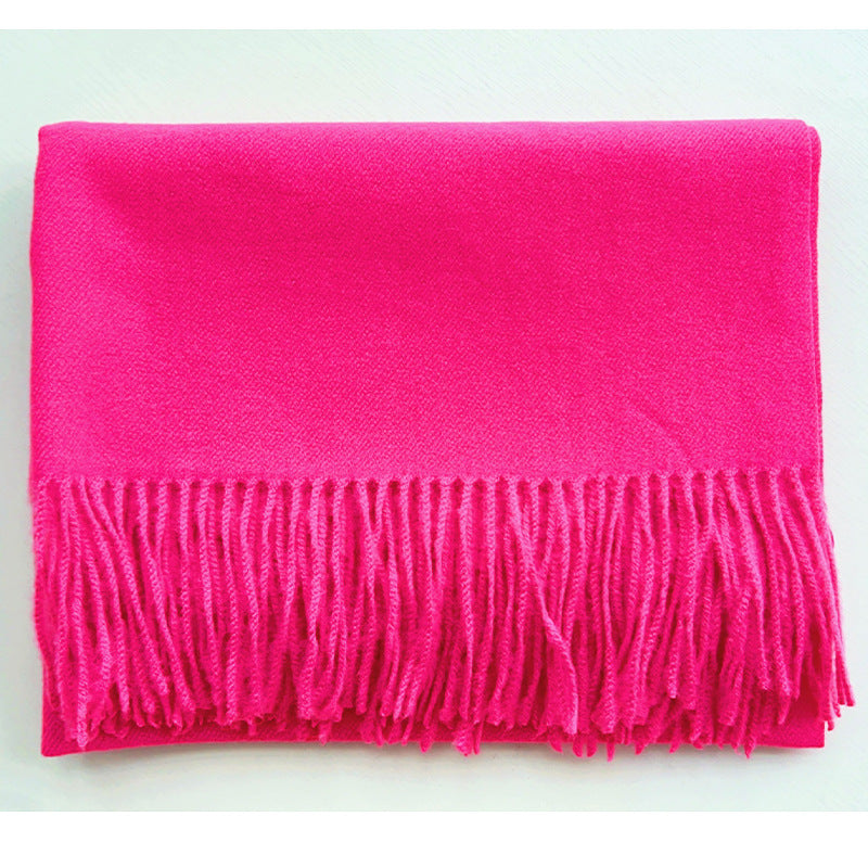 Simple Tassel Shawl Warm Artificial Cashmere Scarf