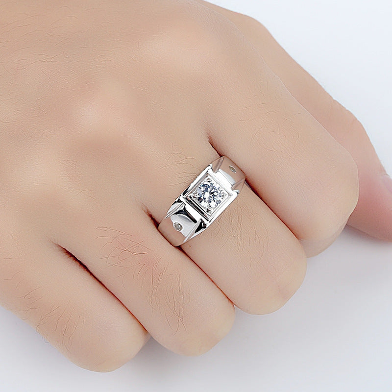 S925 Silver Men's Carat Diamond-studded Ring