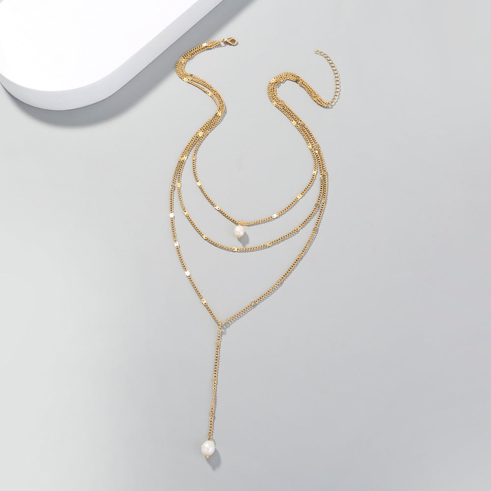 Personality Natural Fresh Water Pearl y-type multi-layer necklace