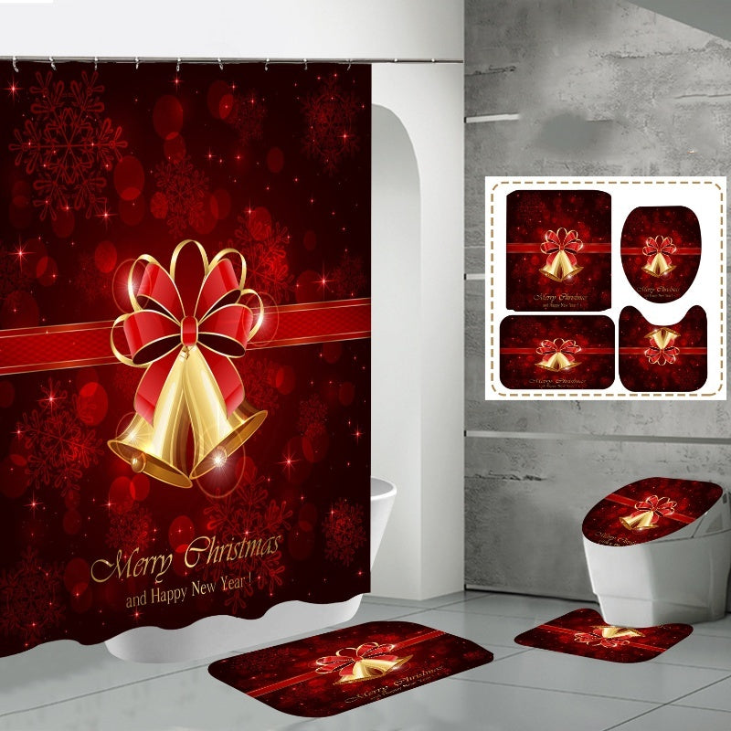 Printed Waterproof Polyester Bathroom Jingling Bell Partition Shower Curtain