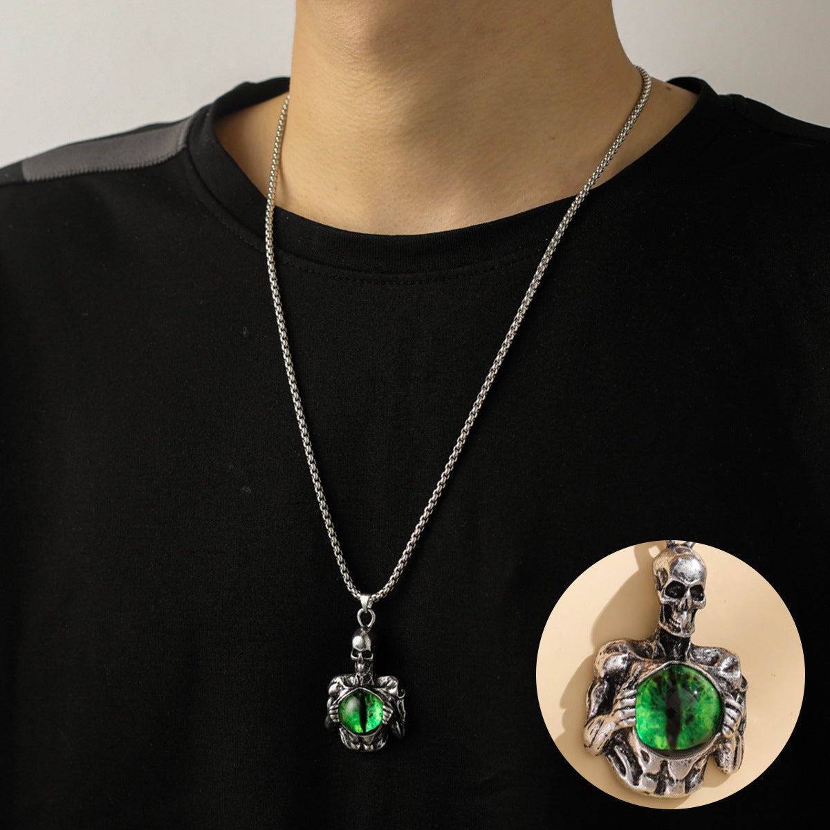 Retro Hip Hop Street Male Skull Pendant Stainless Steel Necklace