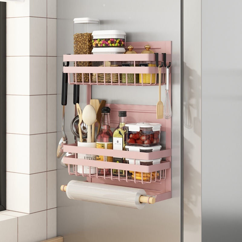 Refrigerator Shelf Side Storage Kitchen Magnetic Plastic Wrap Tissue Seasoning Side Multi-functional Punch Free Rack