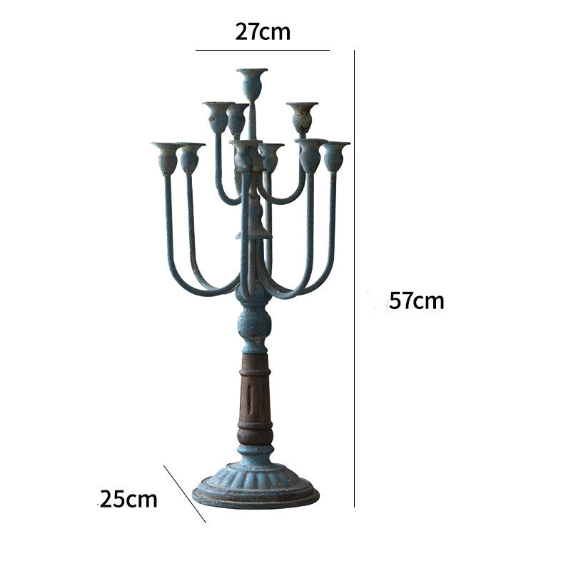 American Retro Solid Wood Wrought Iron Candle Holder Ornaments