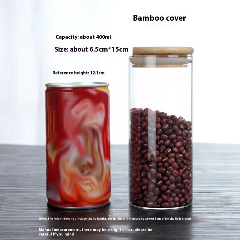 Borosilicate Glass Bamboo Cover Tea Sealed Jar