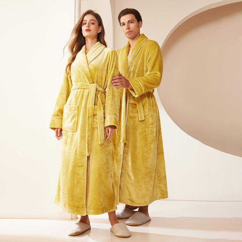 Extended Autumn And Winter Coral Fleece Bathrobe