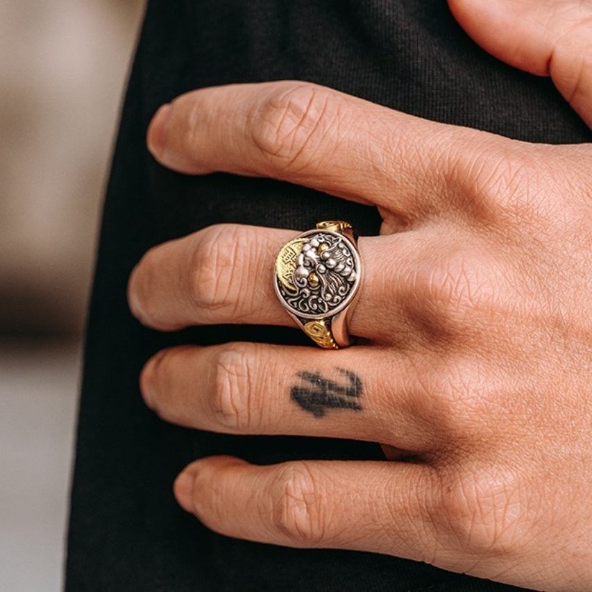 Bague Pixiu 3D en argent sterling pour hommes, style rétro avancé