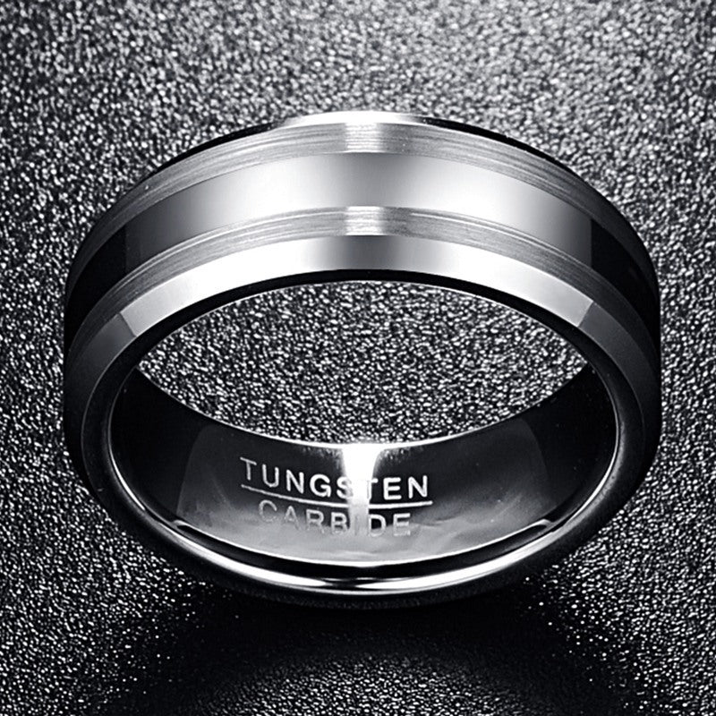 8MM Wide Double Lasa Stripe White K Tungsten Steel Ring