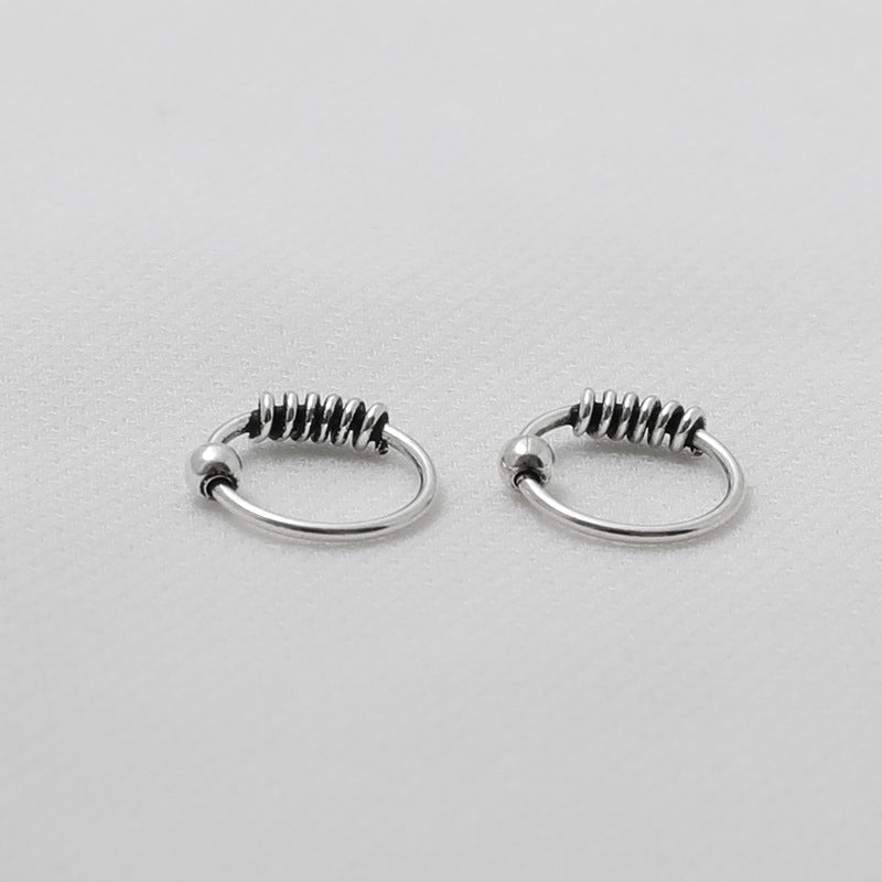 Distressed Small Silver Earrings Twined Unisex