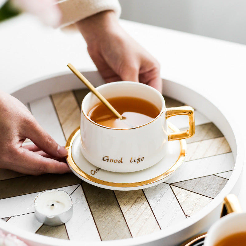 Nordic Ceramic Light Luxury Coffee Cup And Saucer Set With Gold