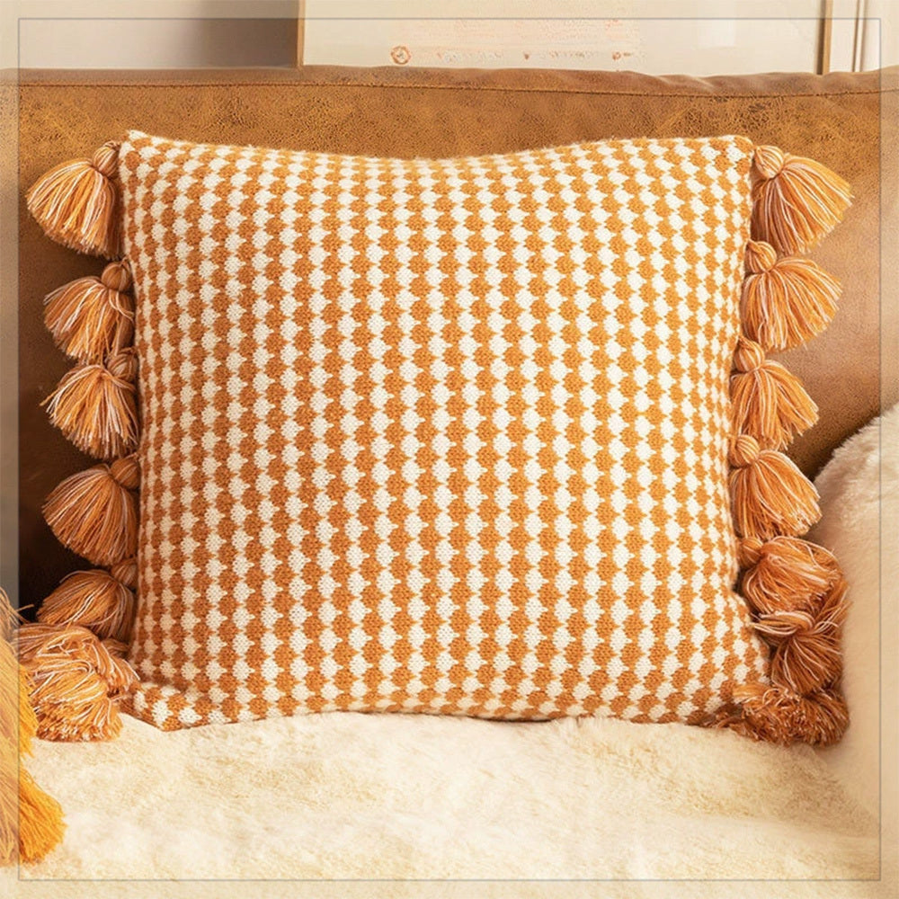 Home Decoration Knitting Cushion Cover Mint Green Tassel Pillowcover Modern Sofa Living Room Waist Pillow Bed Head Round Pillow Ins Style Pillow