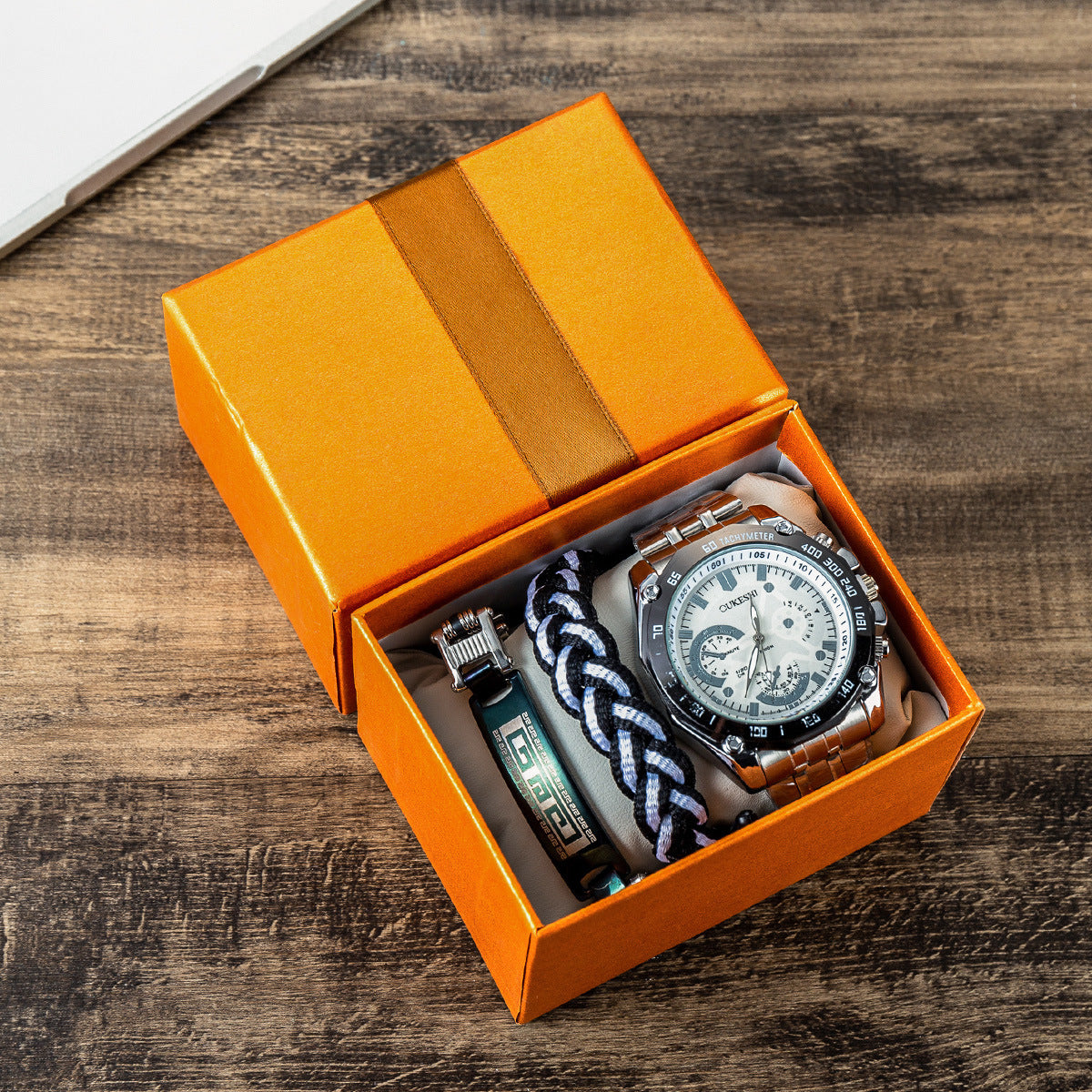 Men's Fashion Trend Steel Band Quartz Watch Bracelet Set