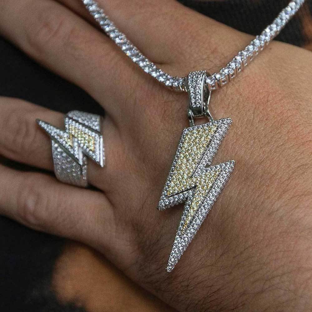Hip Hop Two Tone Lightning Pendant Necklace Real Gold Plated Copper Necklace