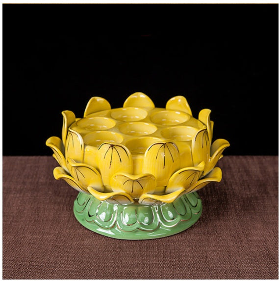 Porte-bougie Lotus Beurre Lampe Support Photophore Vase Dharma Objet Dharma Céramique Couleur