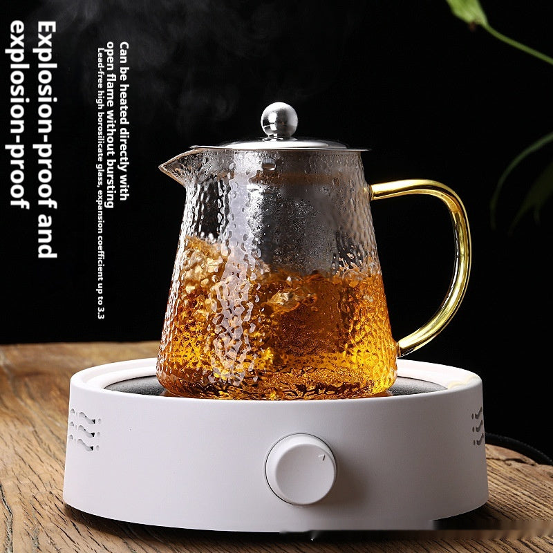 Théière en Verre Ultra Épais Infuseur à Thé Grande Taille Transparent Filtre en Acier Inoxydable Fleurs et Plantes Résistantes à la Chaleur