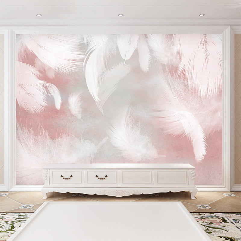 White Feather Mural Living Room Self Adhesive PVC Wallpaper
