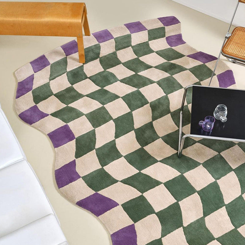 Living Room Coffee Table Checkerboard Carpet Modern Light Luxury Household Cashmere-like Floor Mat