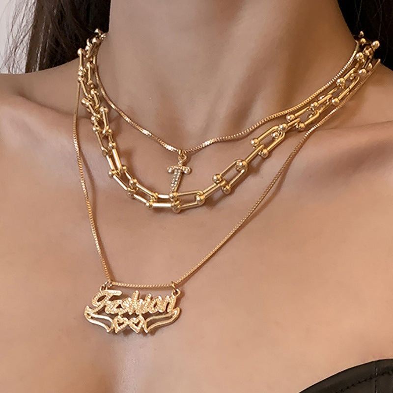 Hip-hop Retro Metal U-shaped Buckle Chain Necklace Women