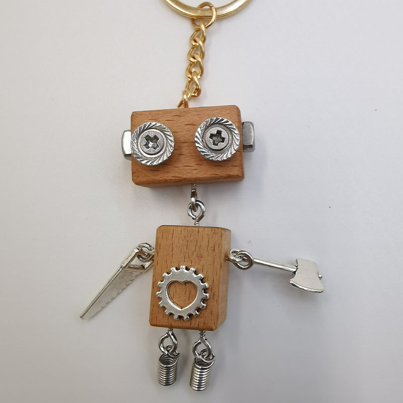 Handmade DIY Wooden Block Robot Keychain Material Pack
