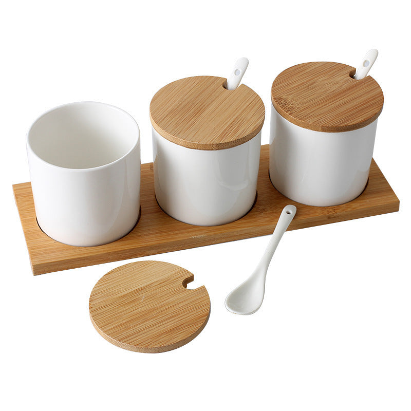 Three-piece Ceramic Seasoning Jar With Lid