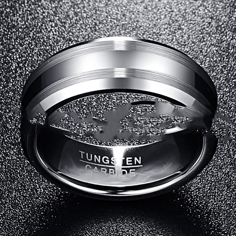 8MM Wide Double Lasa Stripe White K Tungsten Steel Ring