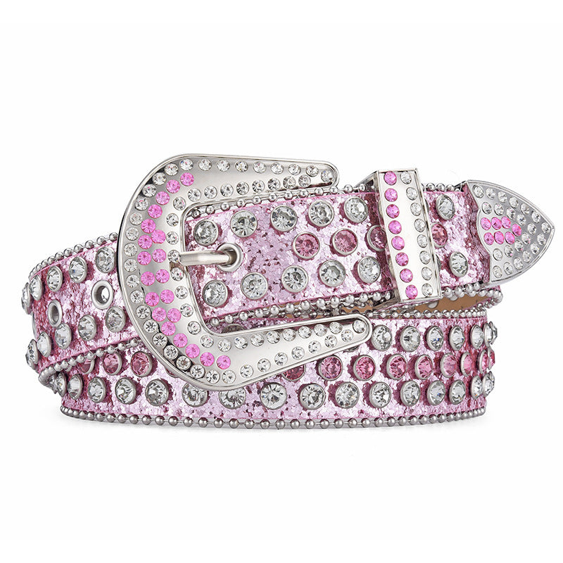 Ceinture unisexe en alliage, style punk rock, avec rivets et strass
