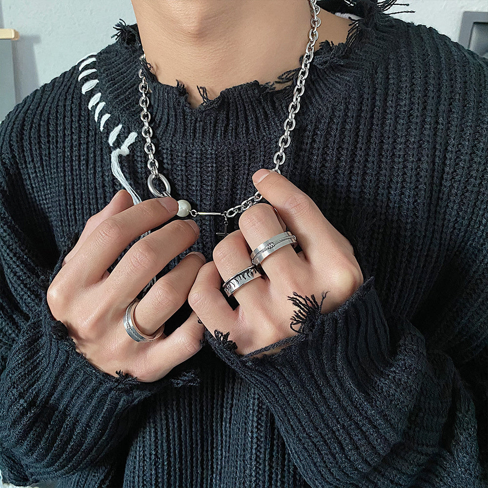 Titanium Steel Colorless Simple Hip Hop Ring