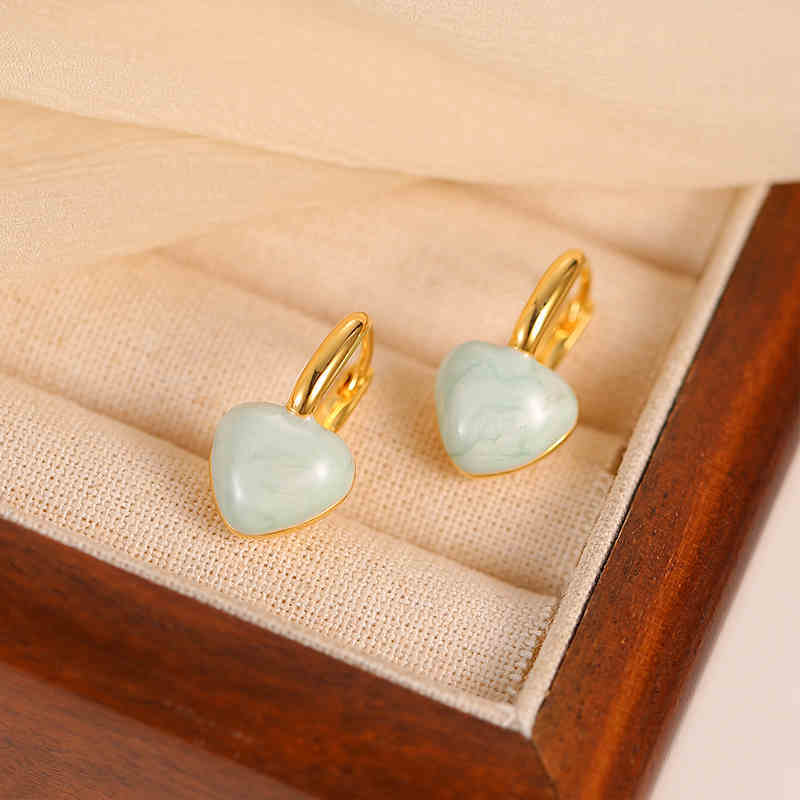 Graceful Personality French Blue Drip Glazed Love Heart Earrings Women