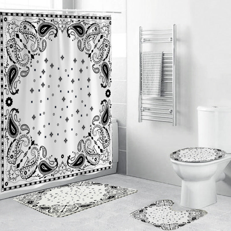 Black And White Pattern Waterproof Green Shower Curtain