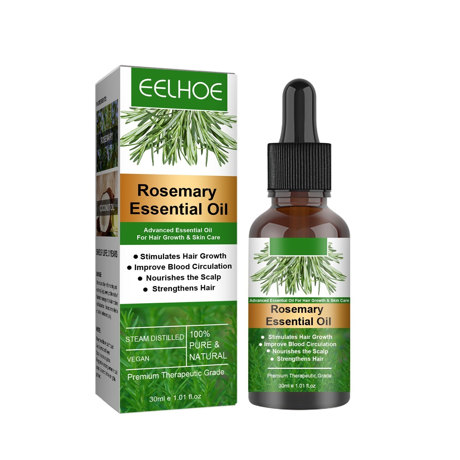 Huile essentielle de romarin pour les soins capillaires Anti-chute Croissance des cheveux Soin capillaire Nourrit le cuir chevelu et les racines des cheveux