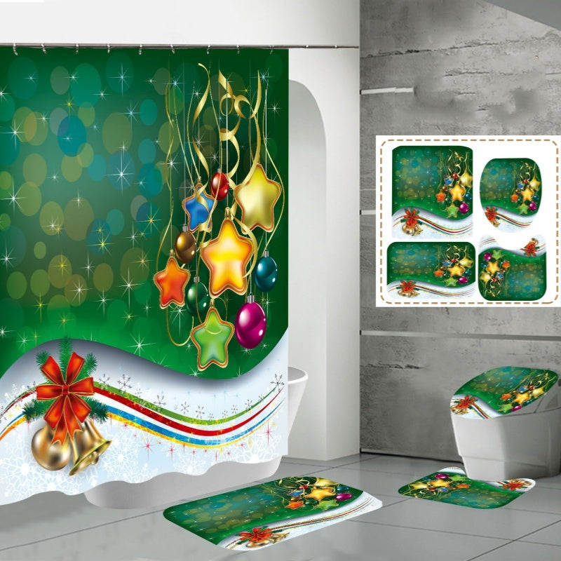 Printed Waterproof Polyester Bathroom Jingling Bell Partition Shower Curtain