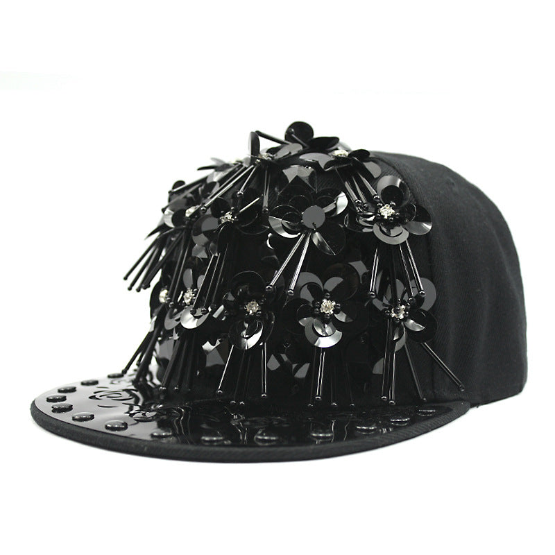 Men's Hip Hop Peaked Flower Sequins Flat-brimmed Baseball Cap