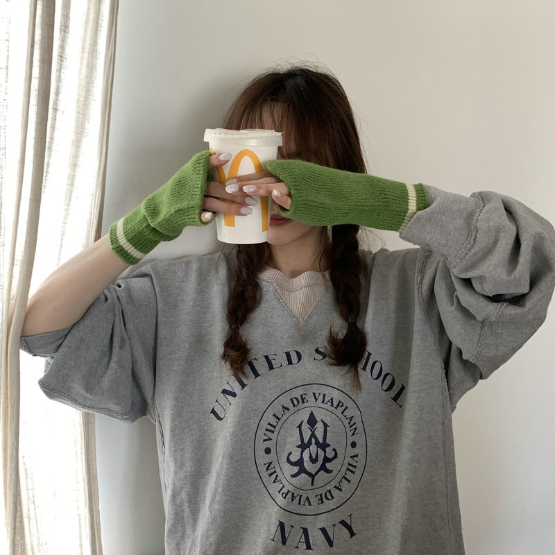 Women's Warm Touch Screen Knitted Half Finger Knitting Wool Gloves