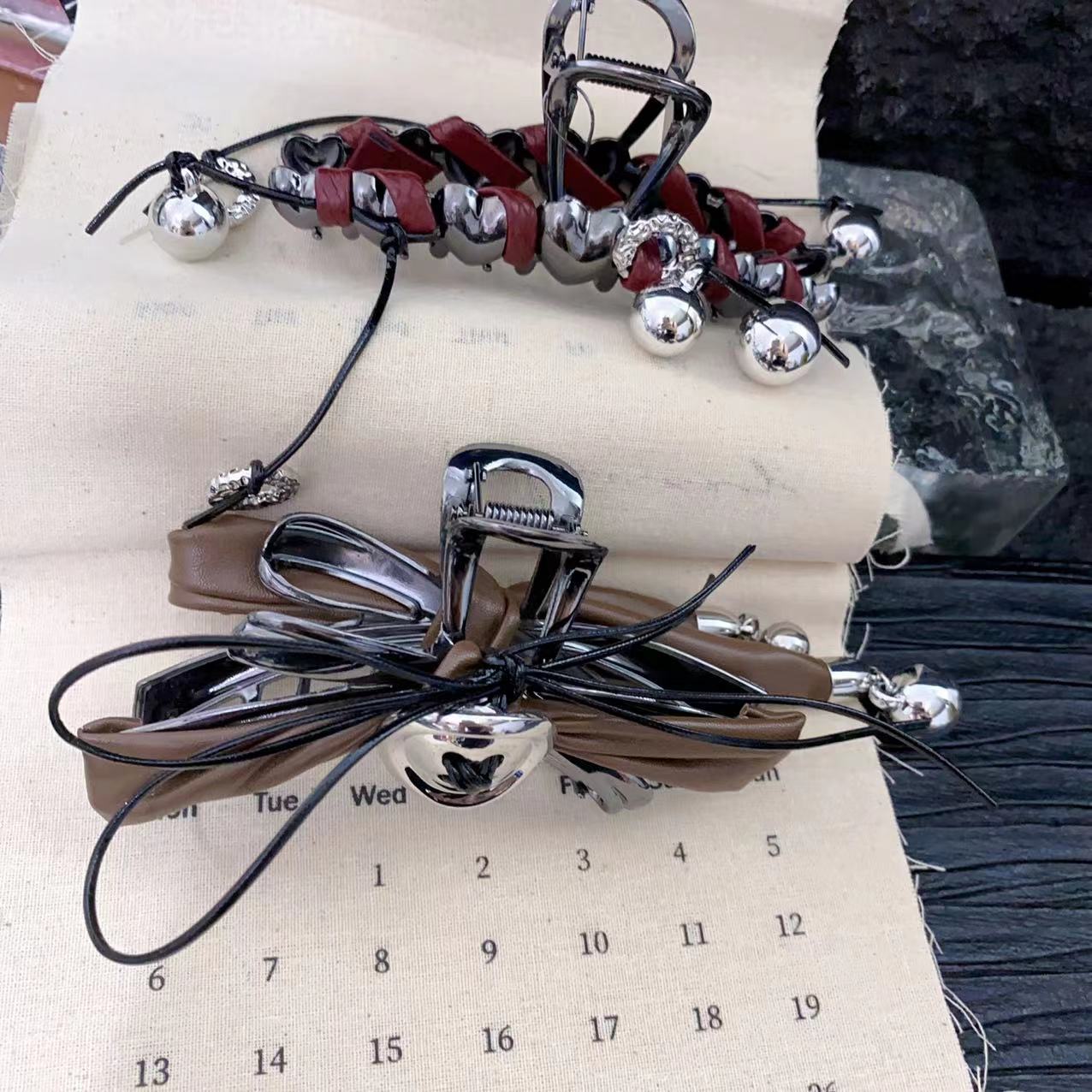 Metal Leather Love Girl Buckle Tassel Round Beads Hair Claw