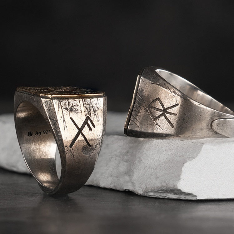 Retro Domineering Personalized Viking Compass Silver Ring