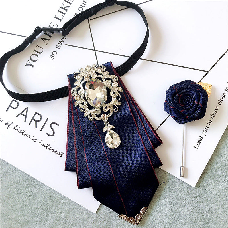 Korean Style Bow Tie Rhinestone Brooch Set