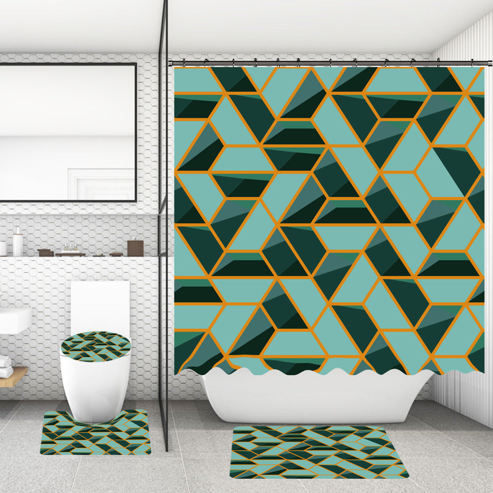Bathroom Shower Curtain Floor Mat Suit Ocean World Printing