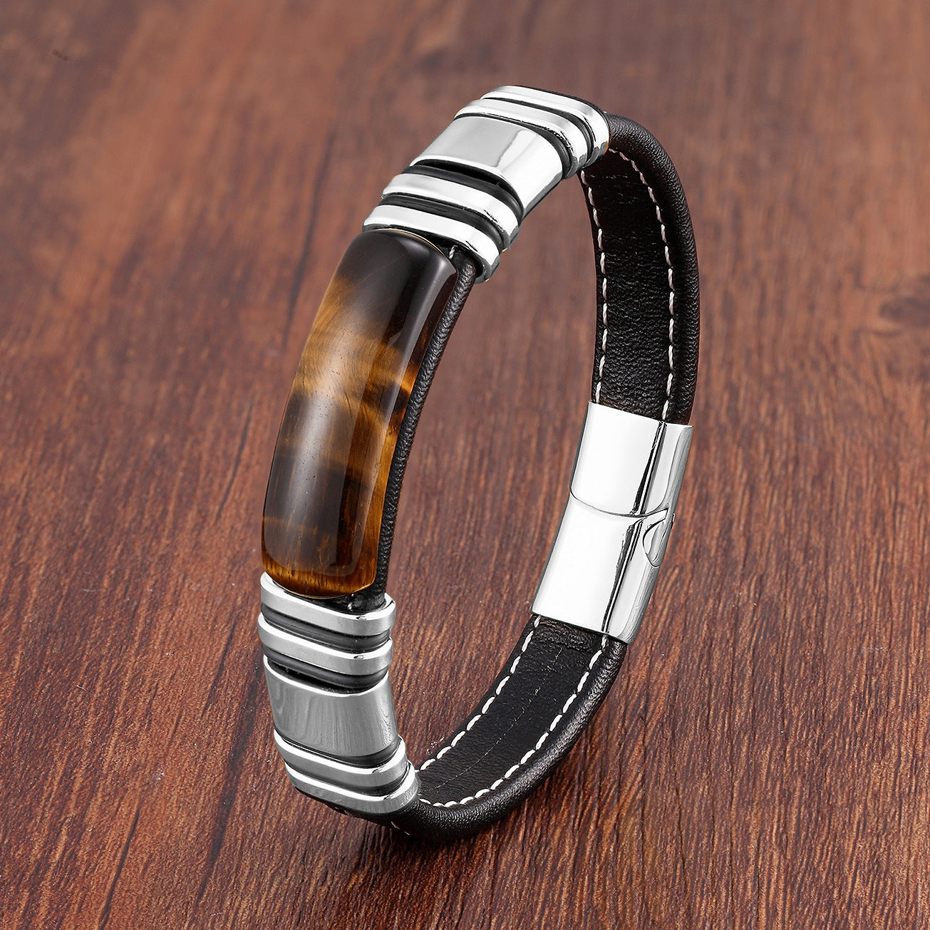 New Stainless Steel Buckle Head Leather Rope Bracelet For Personalized Men