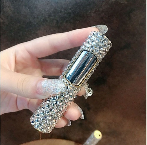 Rhinestone Cylinder Press Flame Windproof Gas Lighters