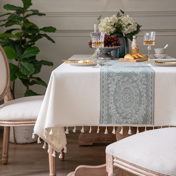 Jacquard Vintage Floral Tassel Tablecloth Rectangular Coffee Table Cloth