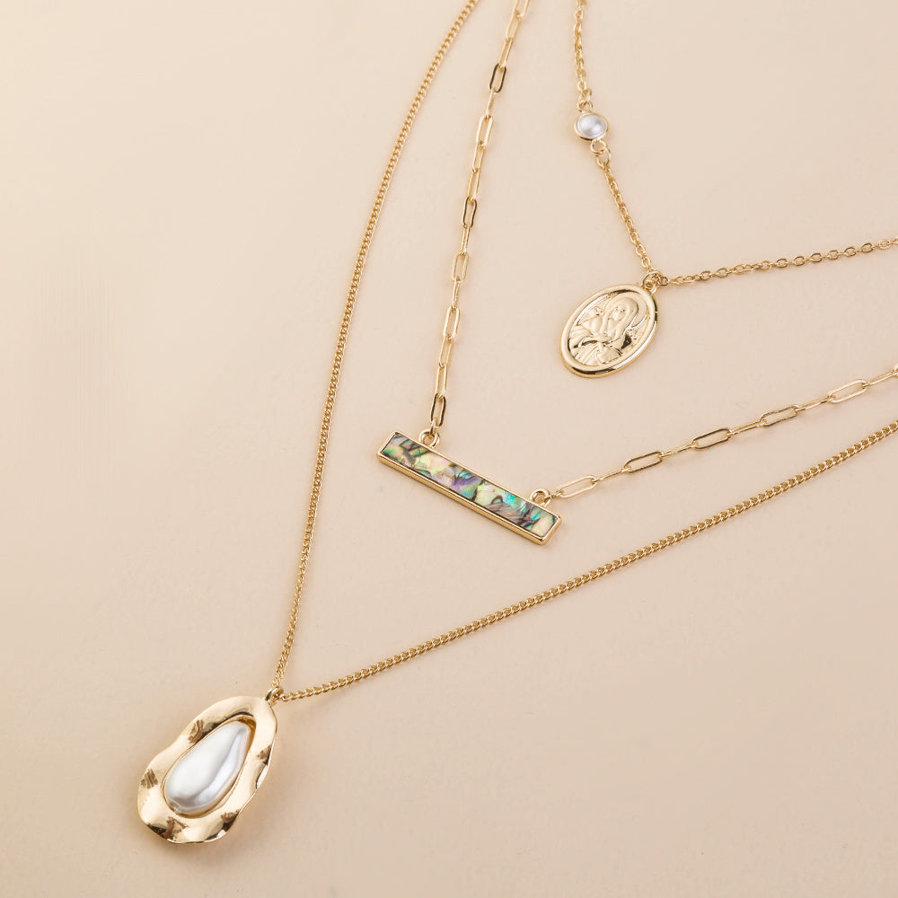 Amazon hot sale abalone shell accessories simple multi-layer metal pendant necklace women