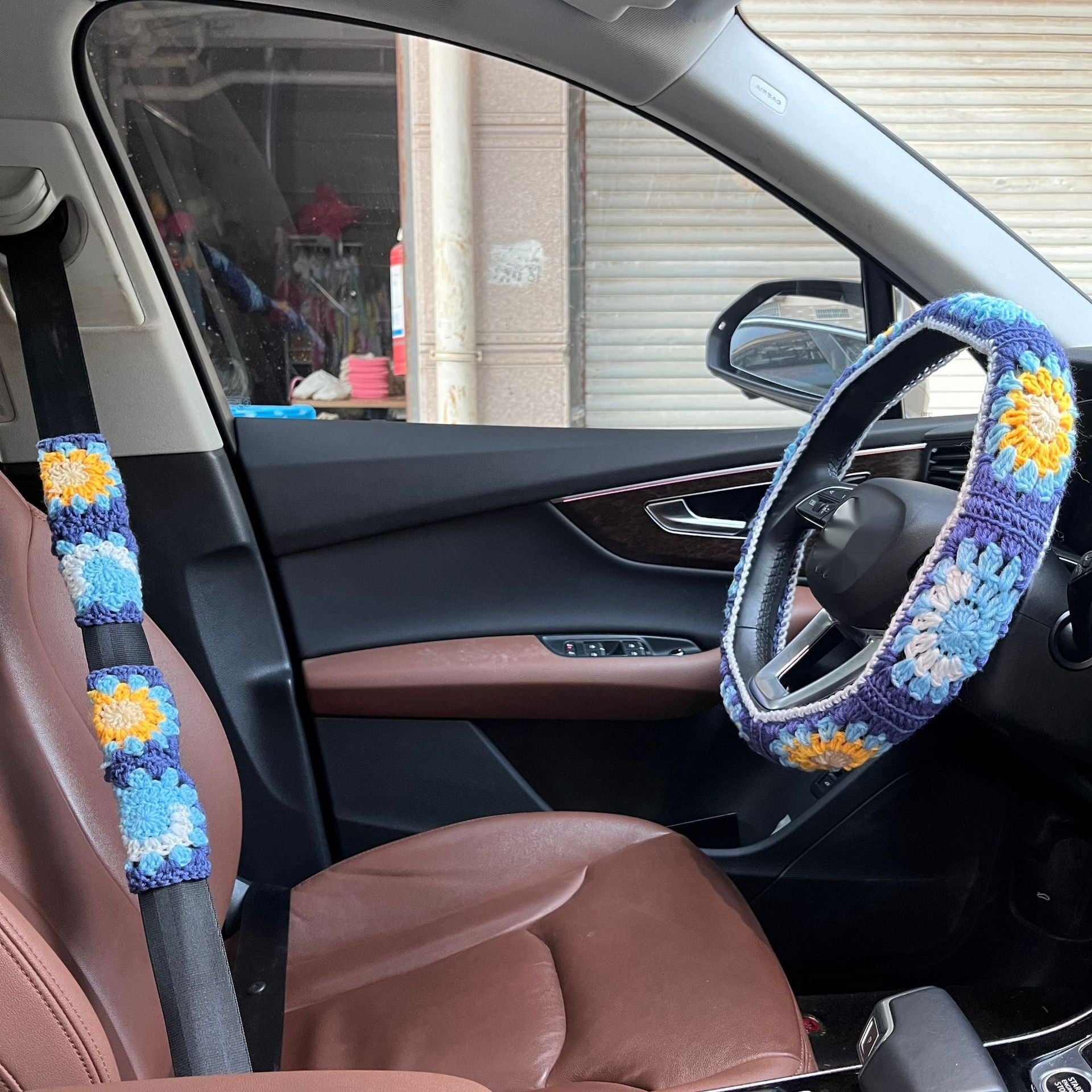 Car Interior Hand-crocheted Flower Steering Wheel Warm Non-slip Cover