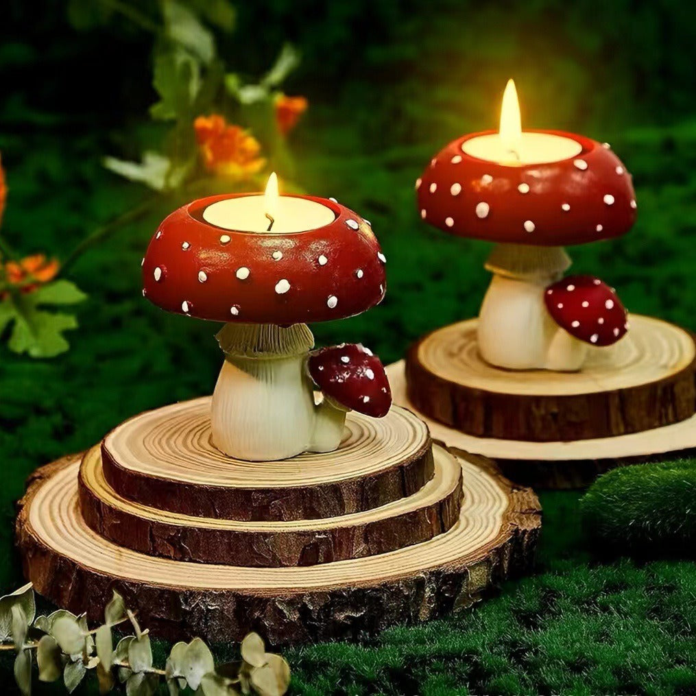 Simulation Small Mushroom Home Decorative Candlestick Resin Craft Ornament