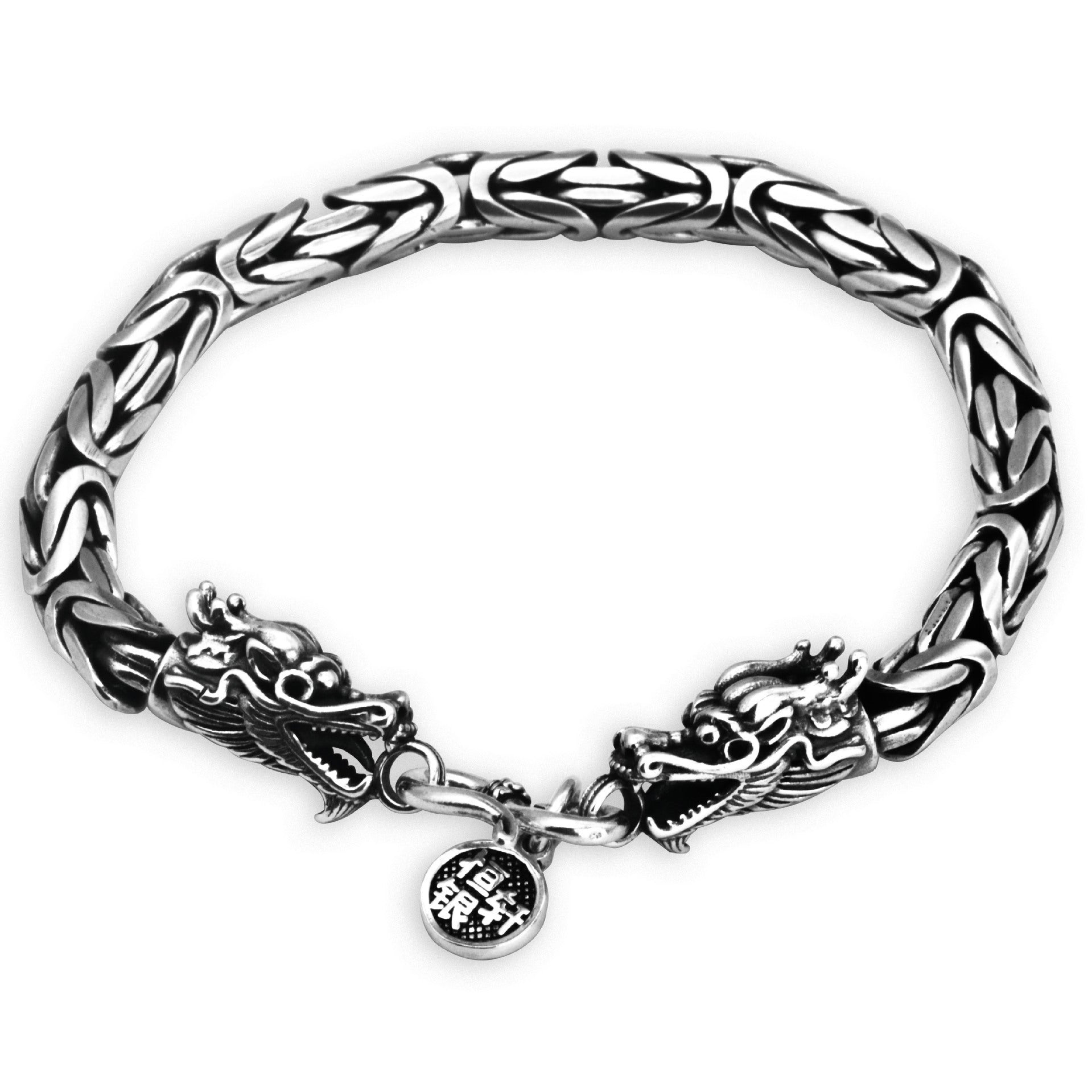 Men's Trendy Vintage Thai Silver Double Chinese Dragon Heads Bracelet