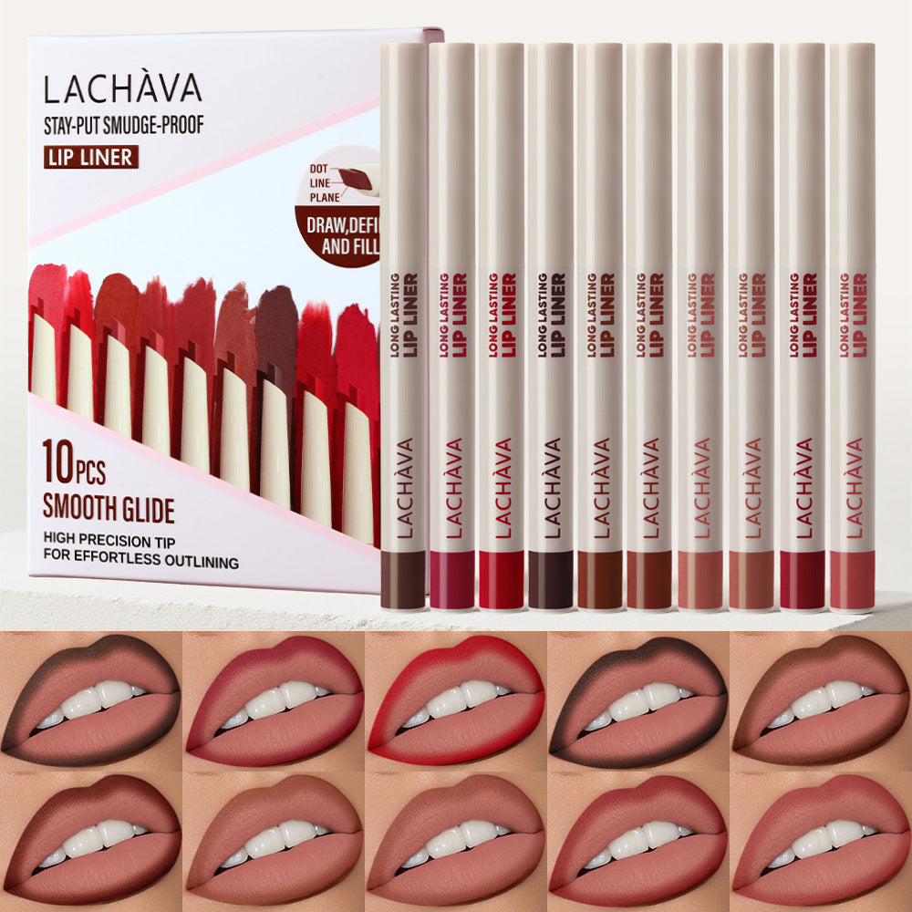 10 Color Long Lasting Color Lipstick Lip Liner Suit