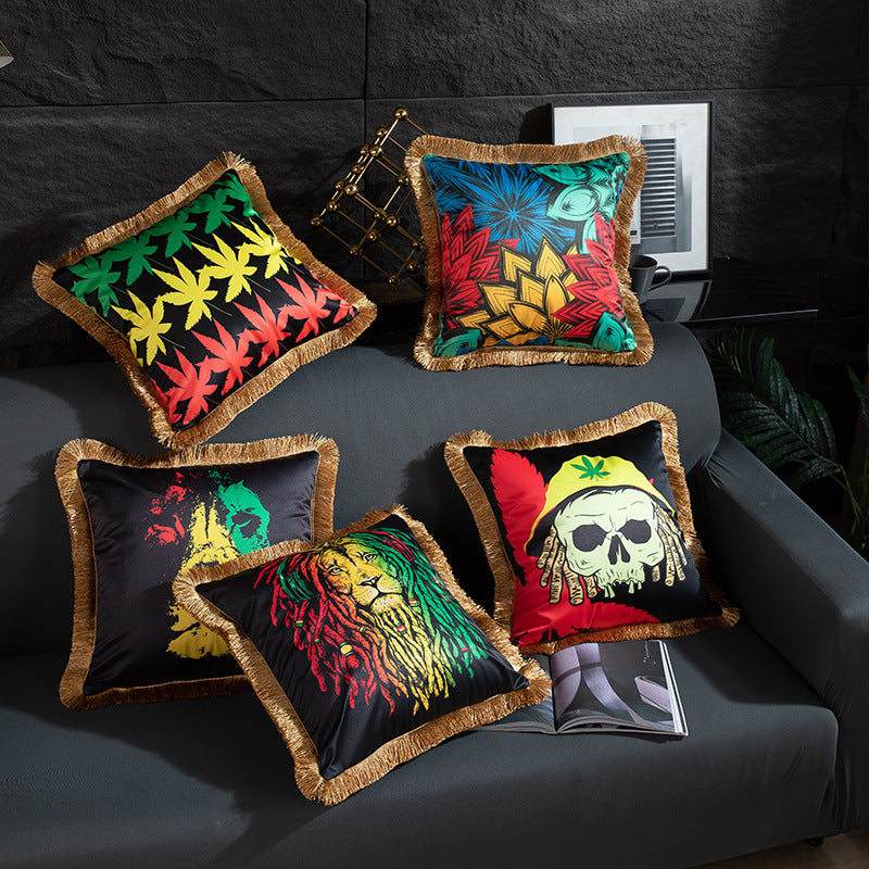 American Light Luxury Artificial Silk Home Leopard Leaf Skull Sofa Cushion