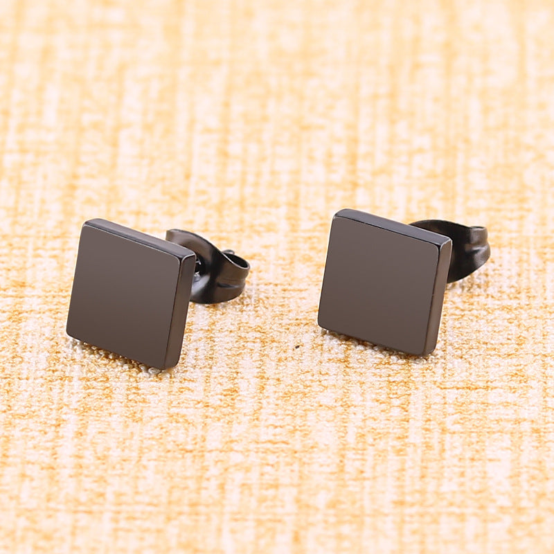 Korean Style Quadrangle Geometric Ear Studs Earrings Positive Edge Titanium Steel Stainless Steel Anti-allergy Fashion Classic Earrings For Men And Women